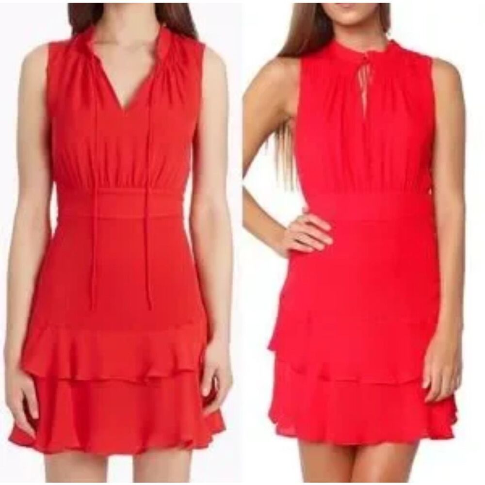 Parker Red Silk Matilda Sleeveless Tiered Dress Size M Valentines  $288